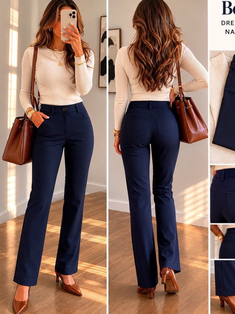 Betabrand Navy High-Rise Straight-Leg Pants